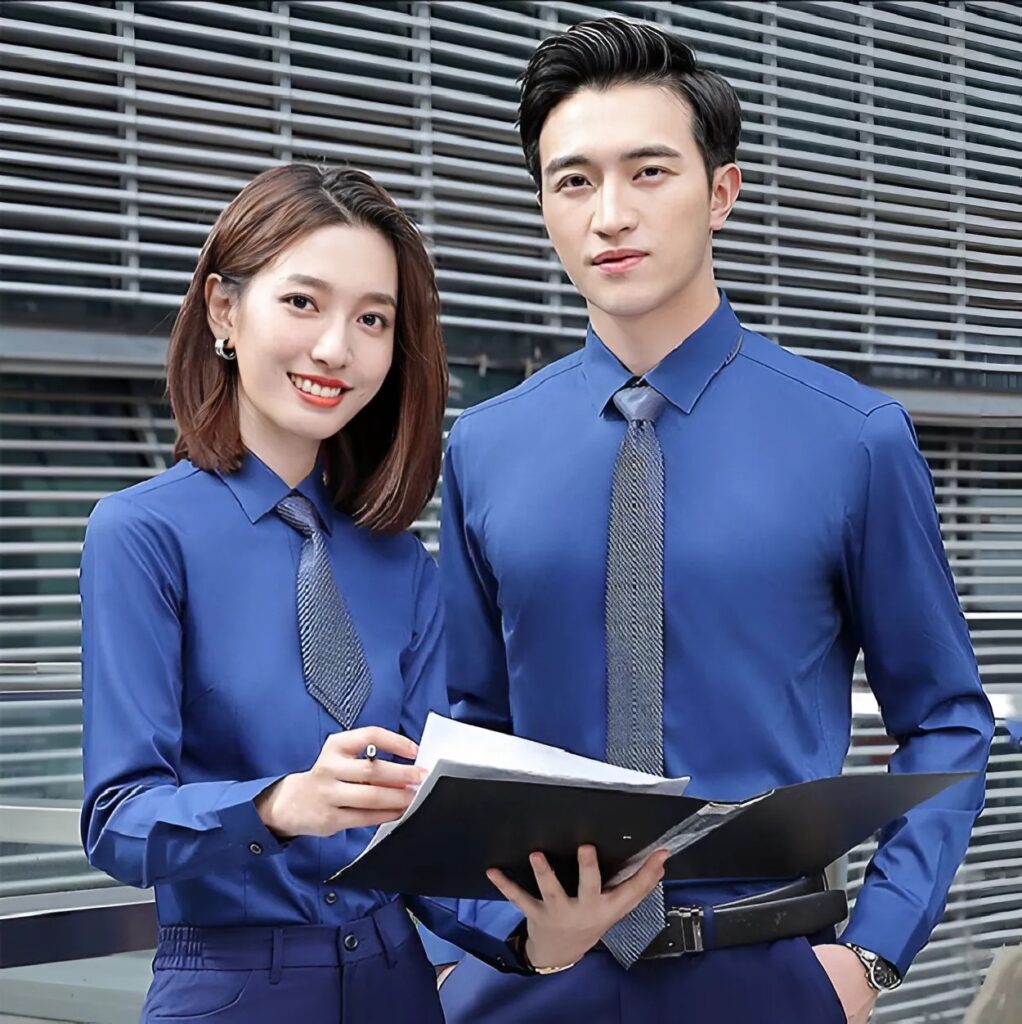 Áo Sơ Mi Tay Dài Xanh Navy In Logo Theo Yêu Cầu