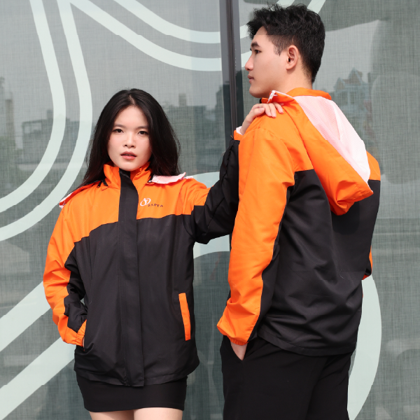 Áo Khoác Gió Đồng Phục Phối Đen - Cam