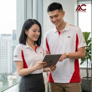 Đồng Phục Áo Polo Phối Sườn Đỏ, Nẹp Trụ Cúc Đổi Màu MS124