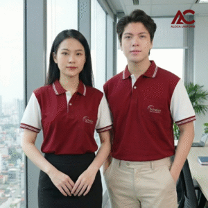 Áo Polo Đồng Phục Màu Đỏ Đo Phối Tay Vải, Đổi Màu Nẹp Trục Cúc Thời Trang MS125